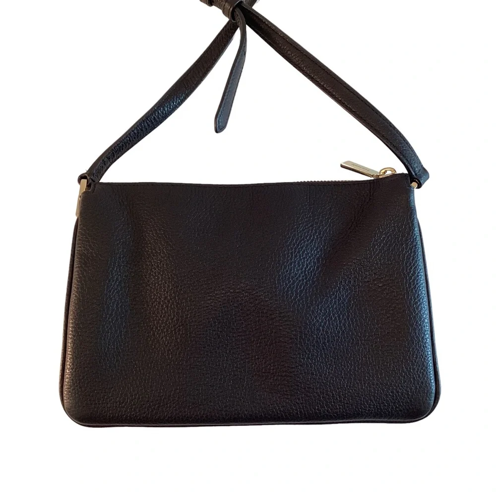 Kate Spade Purse Leila Triple Gusset Crossbody Black Pebbled Leather Medium Bag - Picture 11 of 13